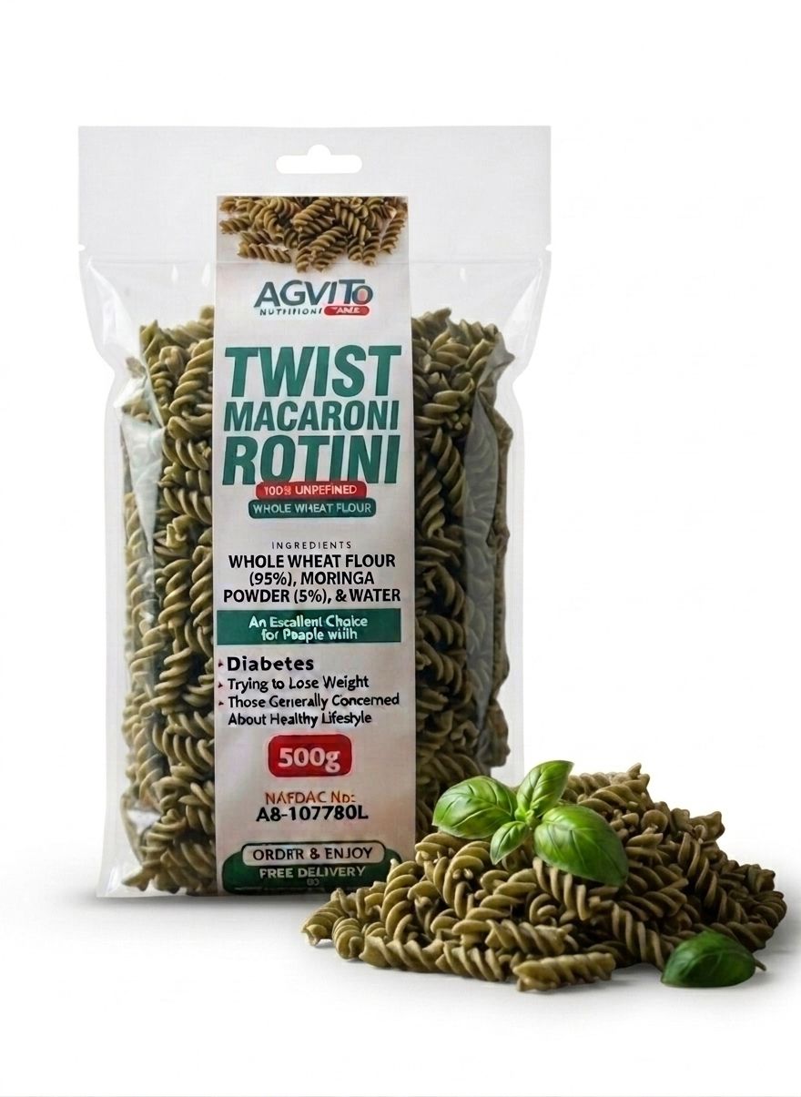 WHOLE WHEAT+5% MORINGA POWDER MACARONI TWIST