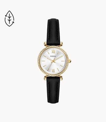 Carlie Three-Hand Black Eco Leather Watch
