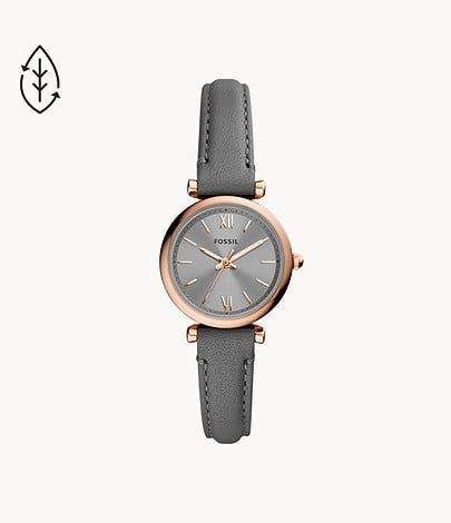 Carlie Mini Three-Hand Gray Leather Watch