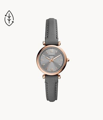 Carlie Mini Three-Hand Gray Leather Watch