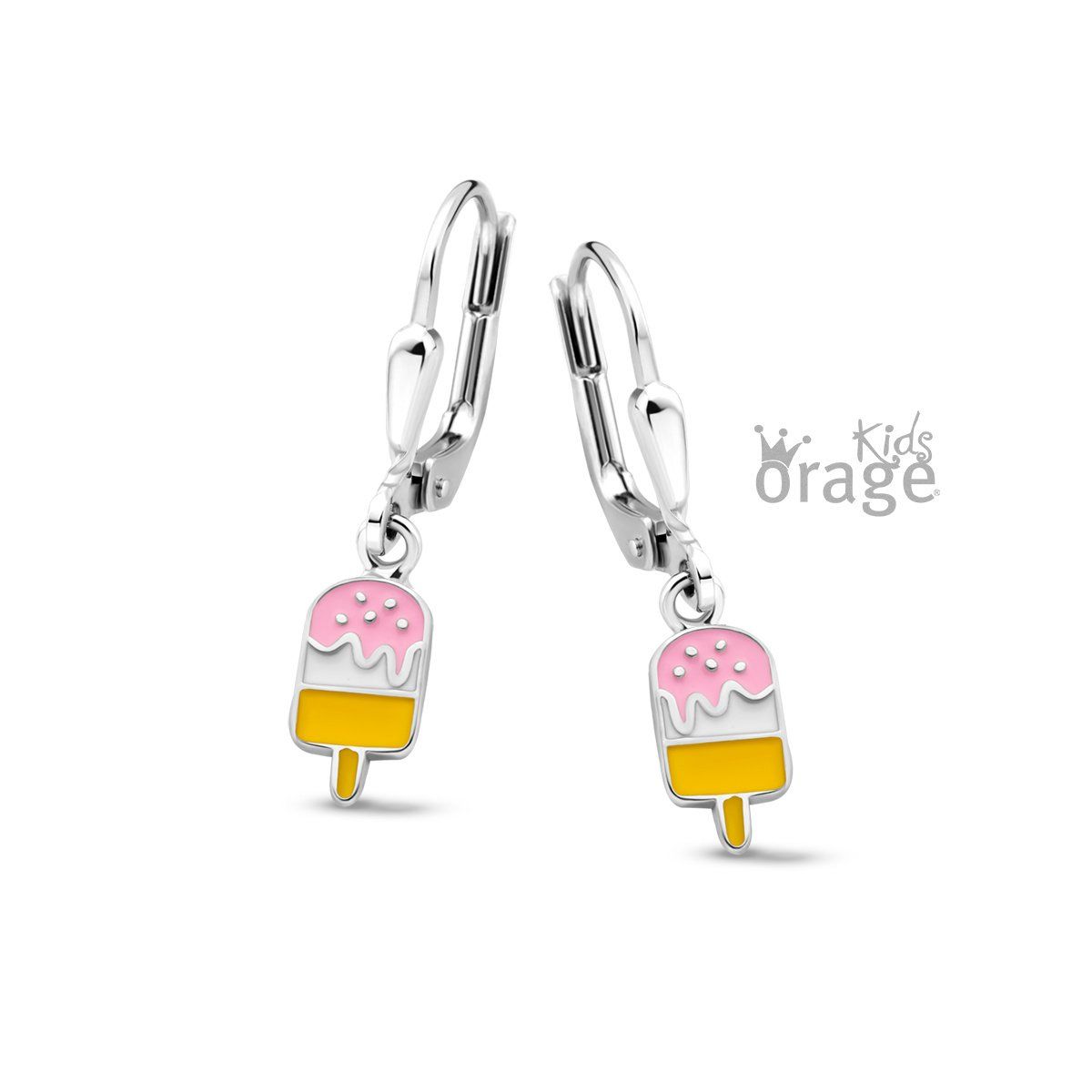 K2606 Oorslingers ijsje roze geel 925 rh