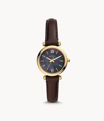 Carlie Mini Three-Hand Dark Brown Leather