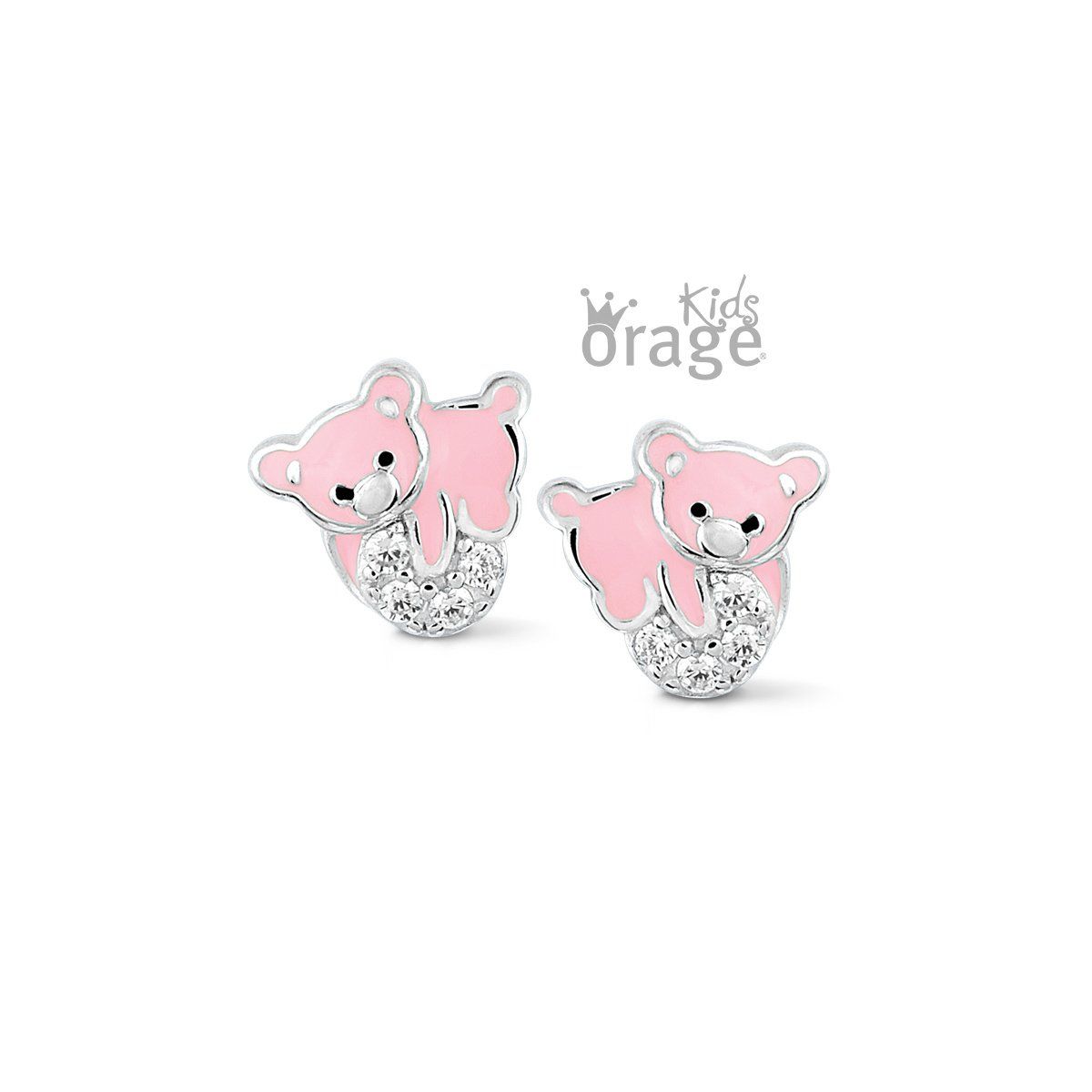 Oorringen beer roze 925 rh