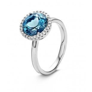 Ring wit goud london blue topaas