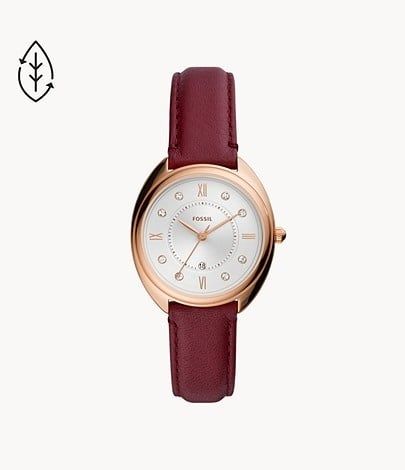 Gabby Three-Hand Date Burgundy Eco Leather Watch