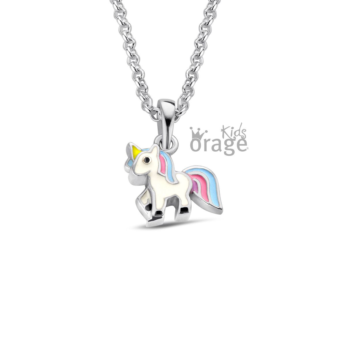 Ketting eenhoorn wit blauw roze 925 rh