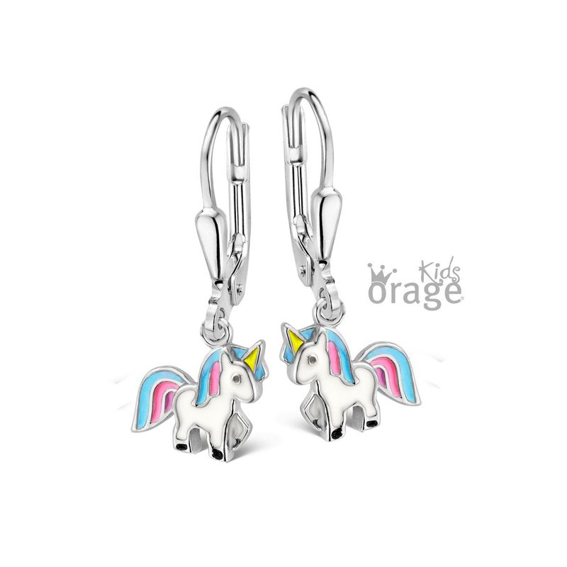Oorslingers eenhoorn wit blauw roze 925 rh