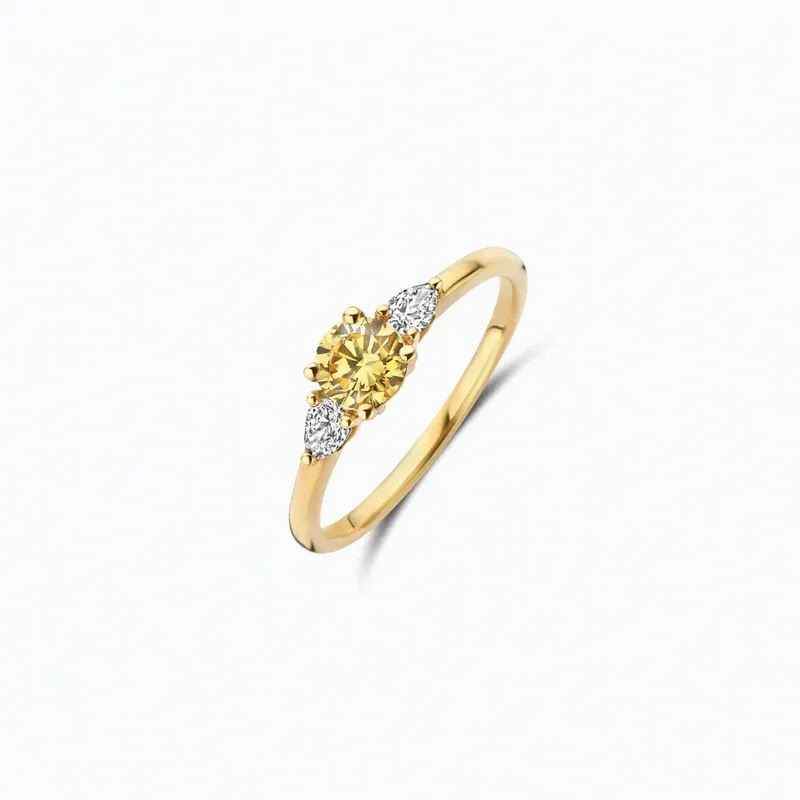 Gouden Ring Lab Grown Diamant met Gele Diamant 14 karaat