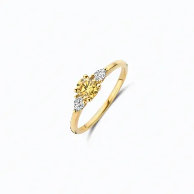 Gouden Ring Lab Grown Diamant met Gele Diamant 14 karaat