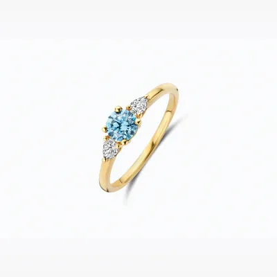 Gouden Ring Lab Grown Diamant met Blauwe Diamant 14 karaat