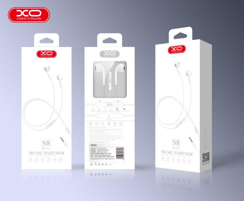 XO WHITE S8 EARPHONES 1.2M WITH CONTROLS AND MIC