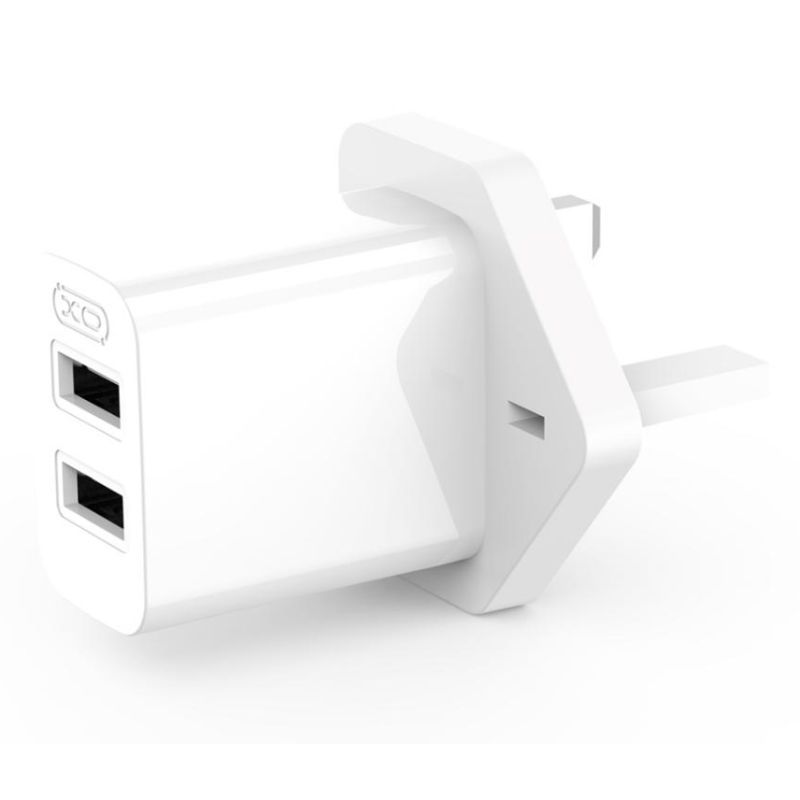 XO WHITE DUAL USB-A 2.4A CHARGER (IRL-UK)