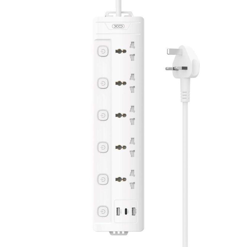 XO WHITE IRL/UK 2M EXT. LEAD 5 SOC.+USB+TYPE-C