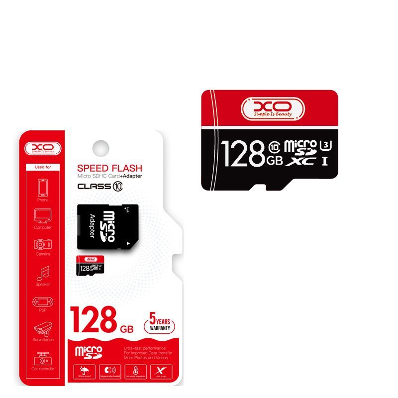 XO BLACK AND RED MICRO SD CARD WITH SD ADAPTOR 128GB