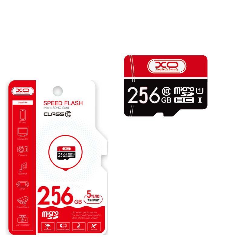 XO BLACK AND RED MICRO SD CARD WITH SD ADAPTOR 256GB