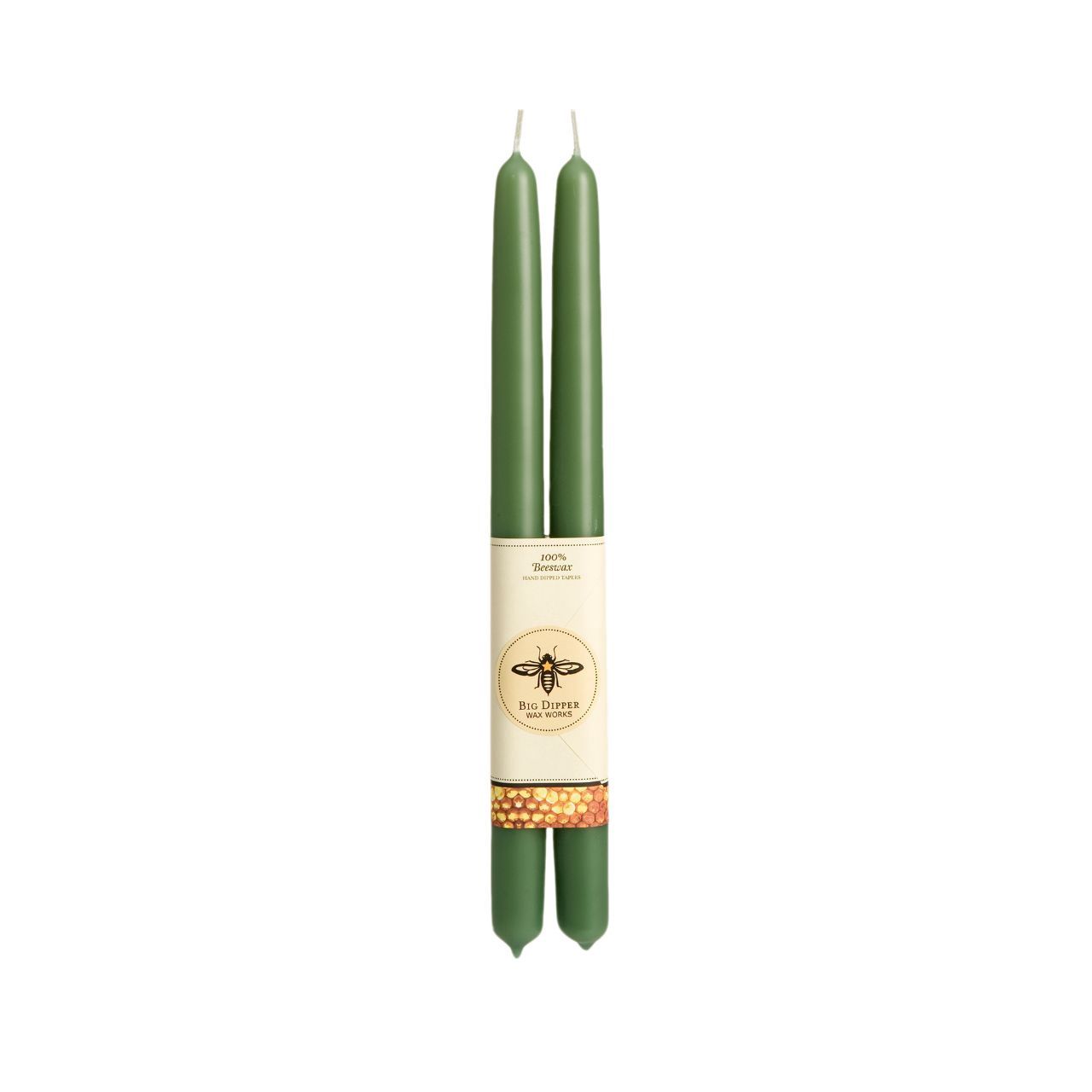 100% Pure Beeswax Tapers, Set of 2, Color: Moss