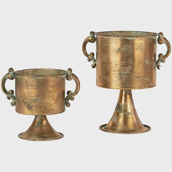 Antique Copper Finish Planters with Handles, Set of 2