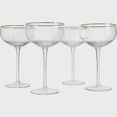 Gold Rim Coupe Glass, Set of 4
