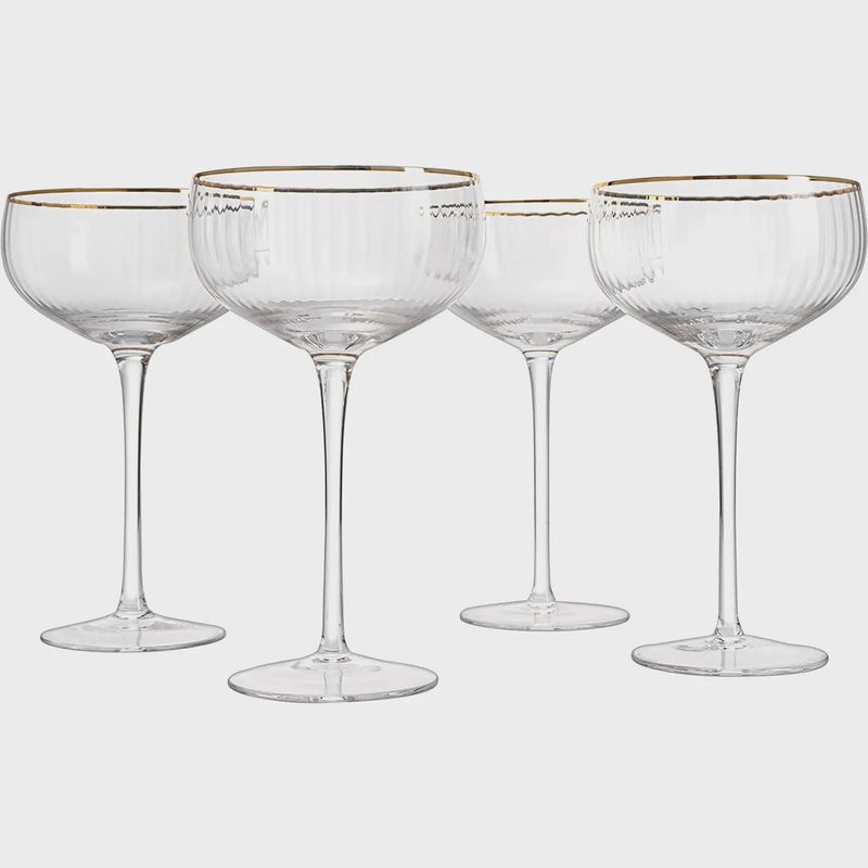 Gold Rim Coupe Glass, Set of 4