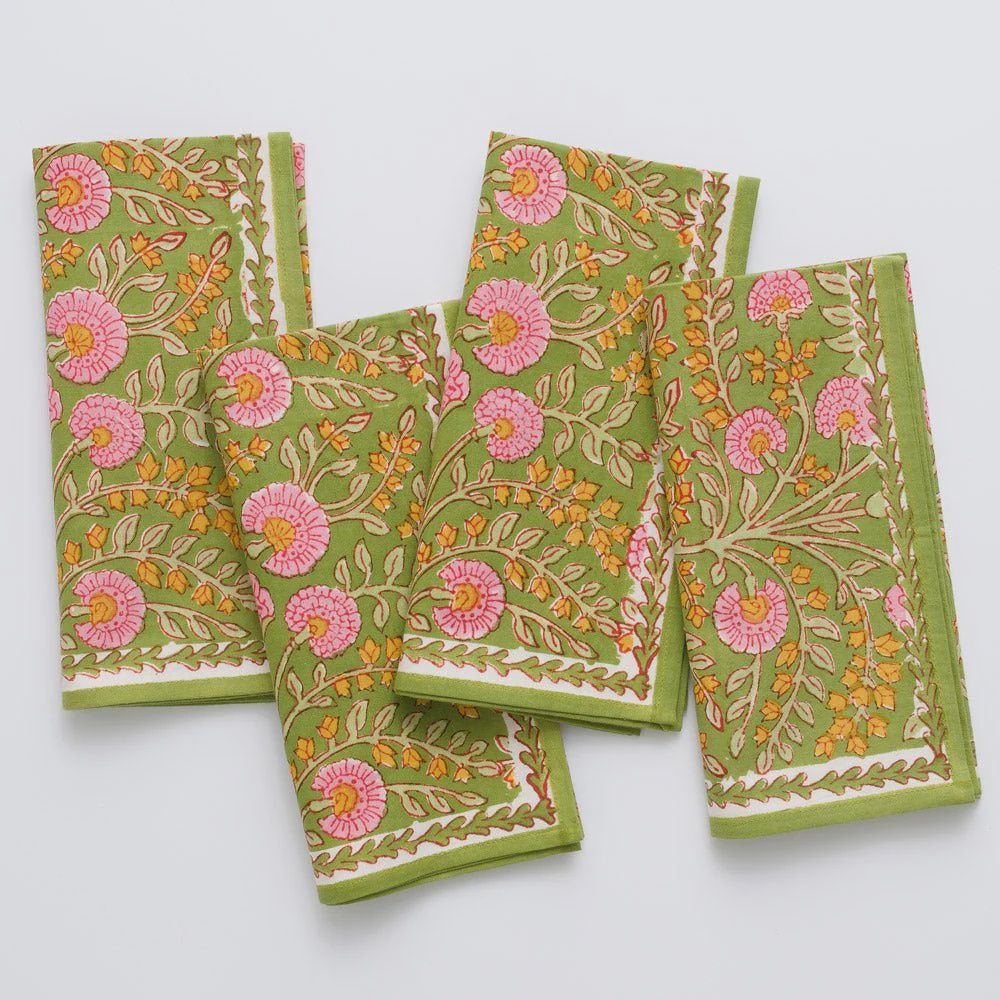 Napkins, Set of 4, Pattern: Cactus Flower Fern &amp; Flamingo