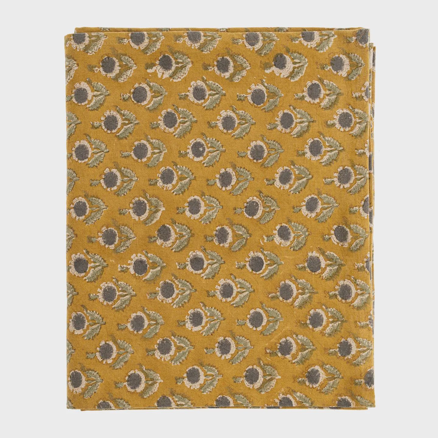 Block Print Tablecloth, Pattern: Kerala Mustard