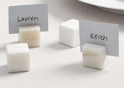 White Marble Cube Placecard Holder, Set of 4