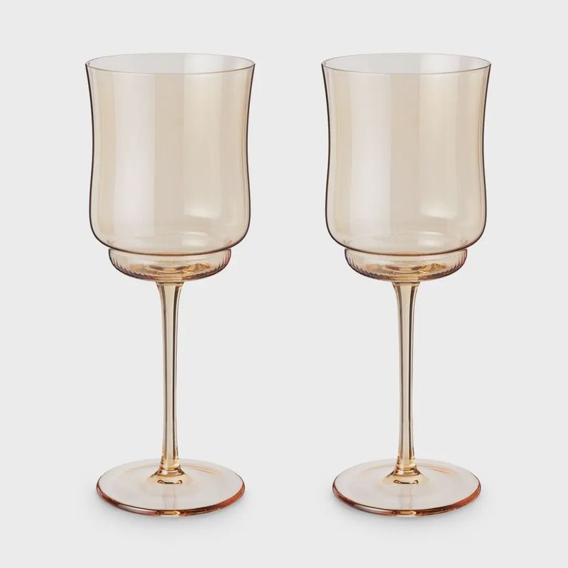 Tulip Amber Tinted Wine Glasses, Set of 2