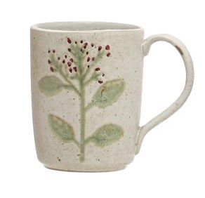Handpainted Stoneware Botanical Mug, Color: Red