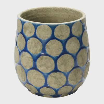 Blue Terracotta Planter with Dots, Medium
