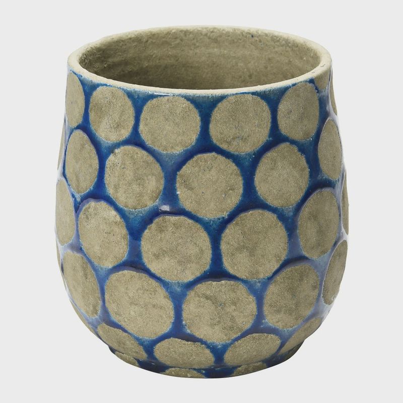 Blue Terracotta Planter with Dots, Medium
