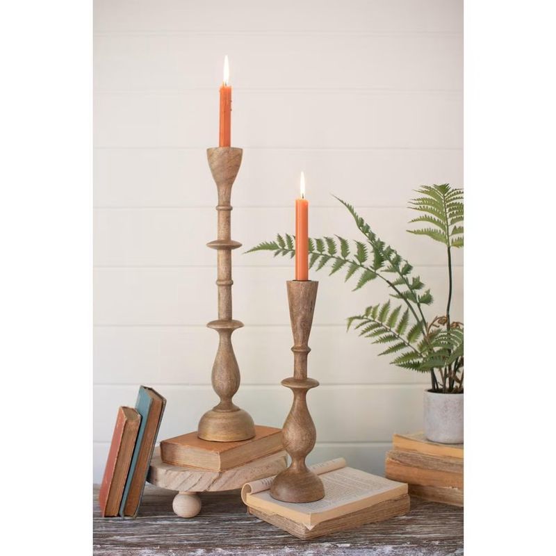 Mango Wood Candlesticks, Set of 2
