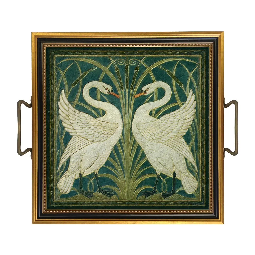 Small Decorative Tray with Handles, Design: Two White Swans