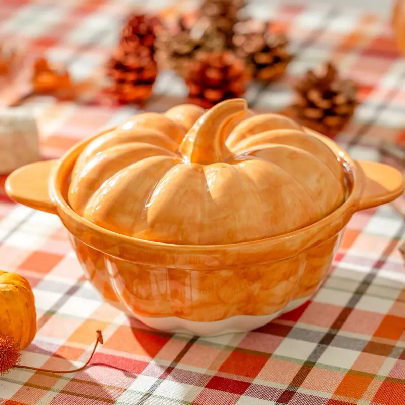 Pumpkin Reactive Glaze Bowl w/Lid