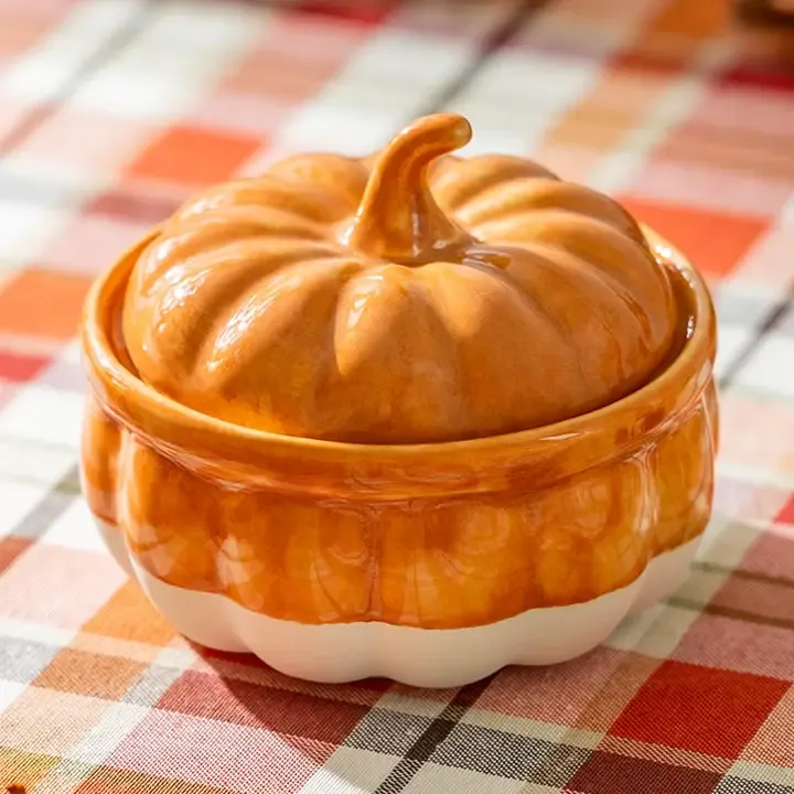 Pumpkin Reactive Glaze Bowl w/Lid, Size: orange small