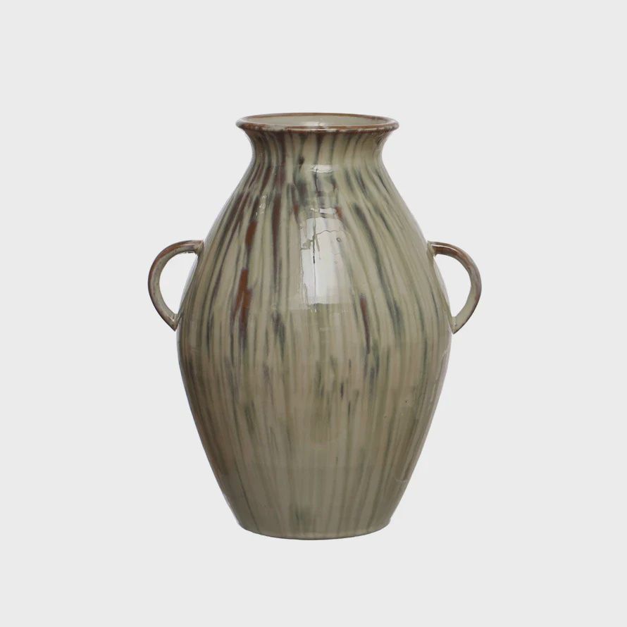 Reactive Glaze Stoneware Vase with Handles