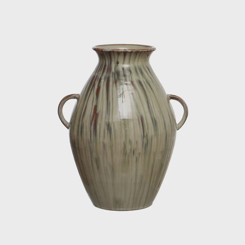 Reactive Glaze Stoneware Vase with Handles