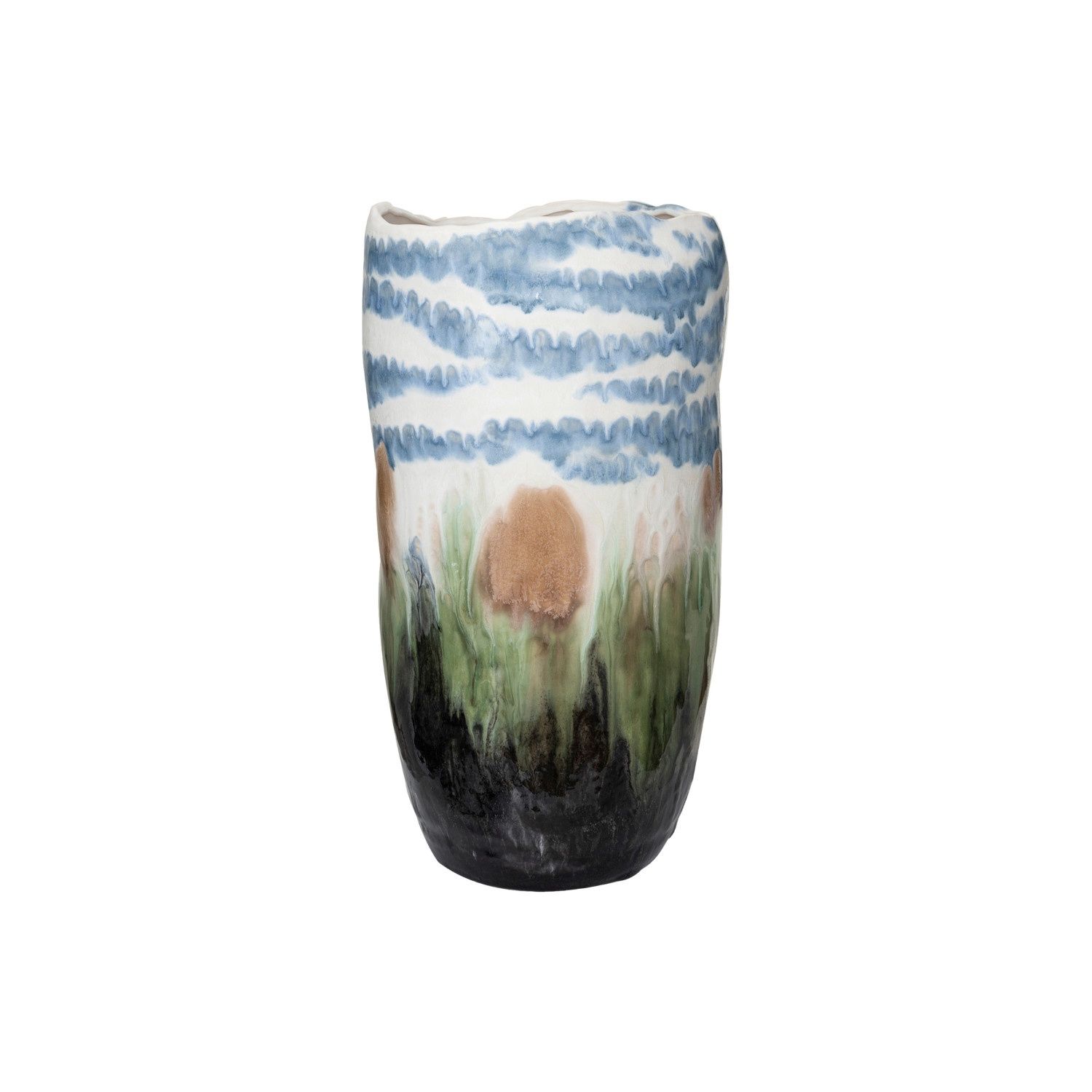 Blue and Green Reactive Glaze Stoneware Vase