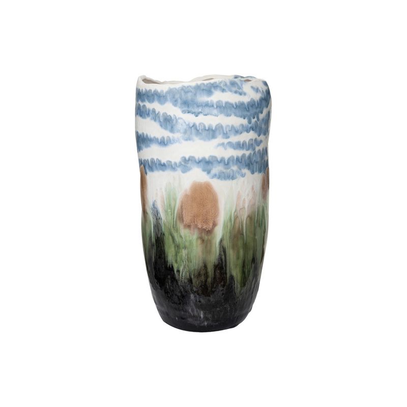 Blue and Green Reactive Glaze Stoneware Vase