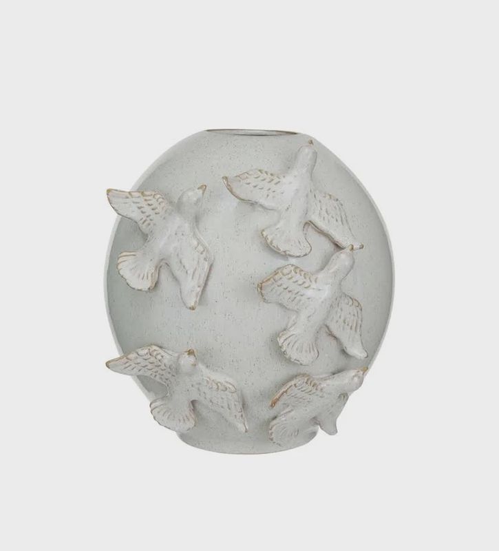 Stoneware Vase with Birds