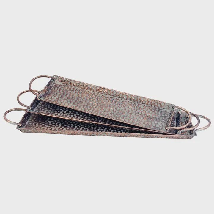 Bronze Hammered Metal Trays, Set of 3