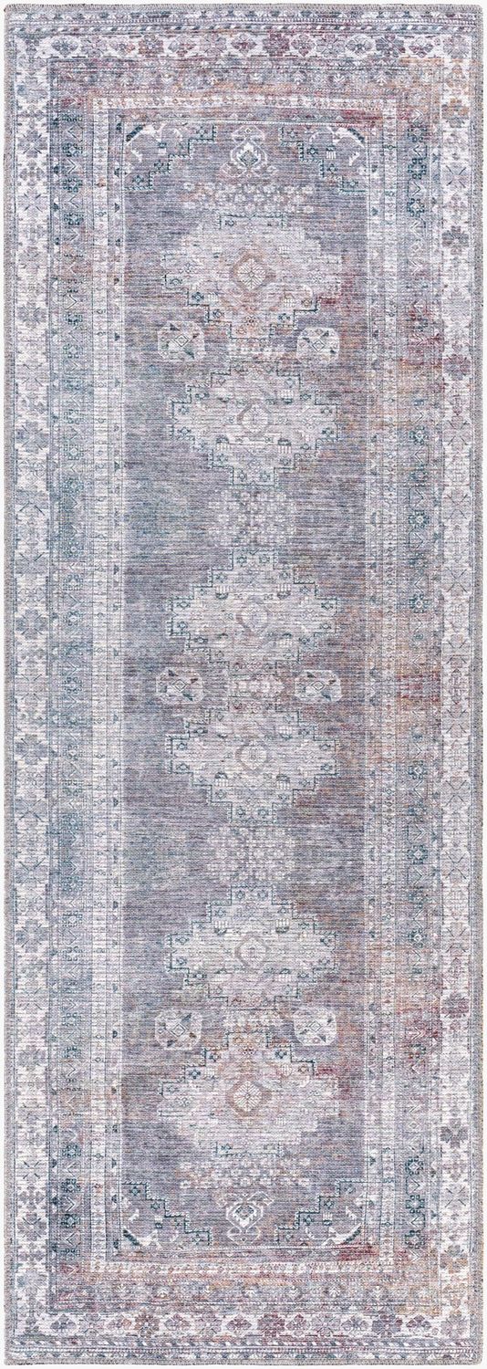 Colin Machine Washable Runner,  Gray and Blue