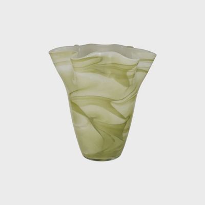 Green &amp; White Ruffled Vase