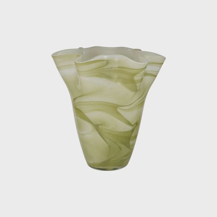 Green &amp; White Ruffled Vase