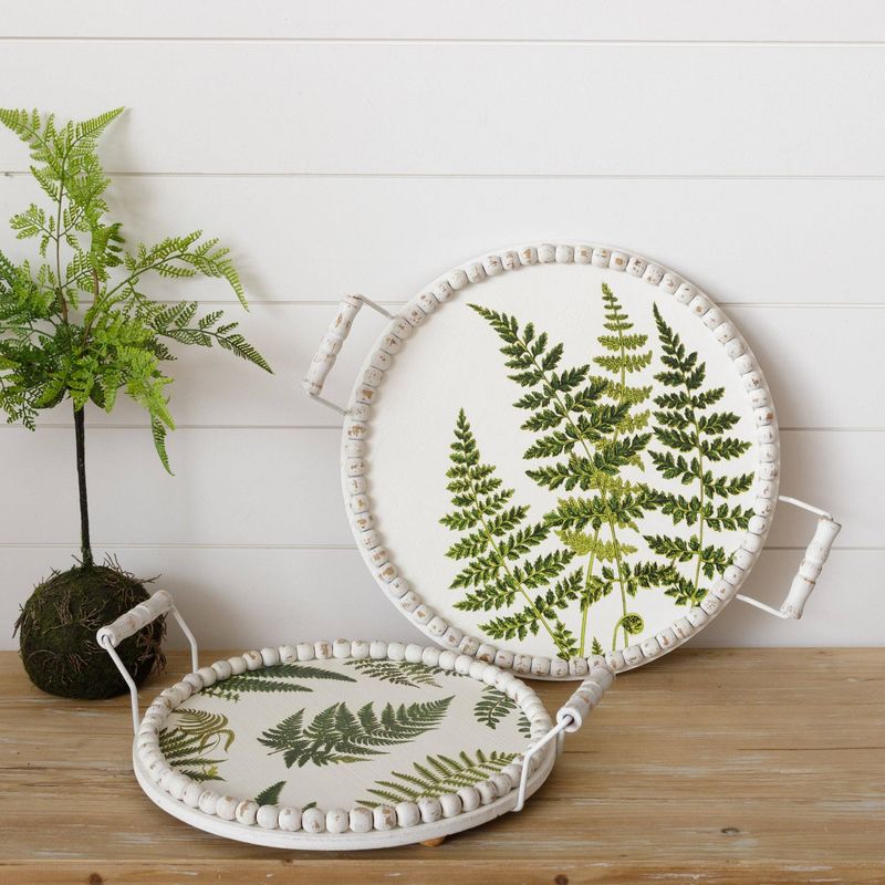Round Beaded Fern Tray, set of 2