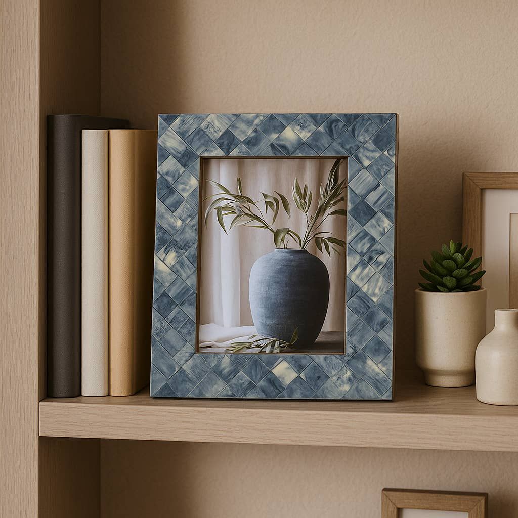 Blue/Ivory Resin Woven Frame