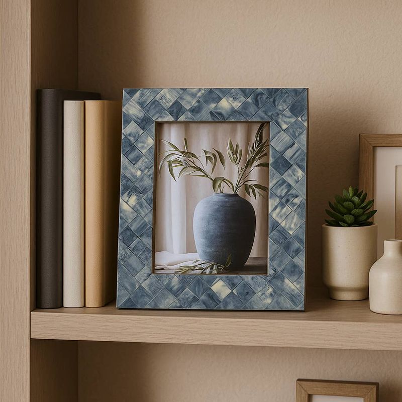 Blue/Ivory Resin Woven Frame
