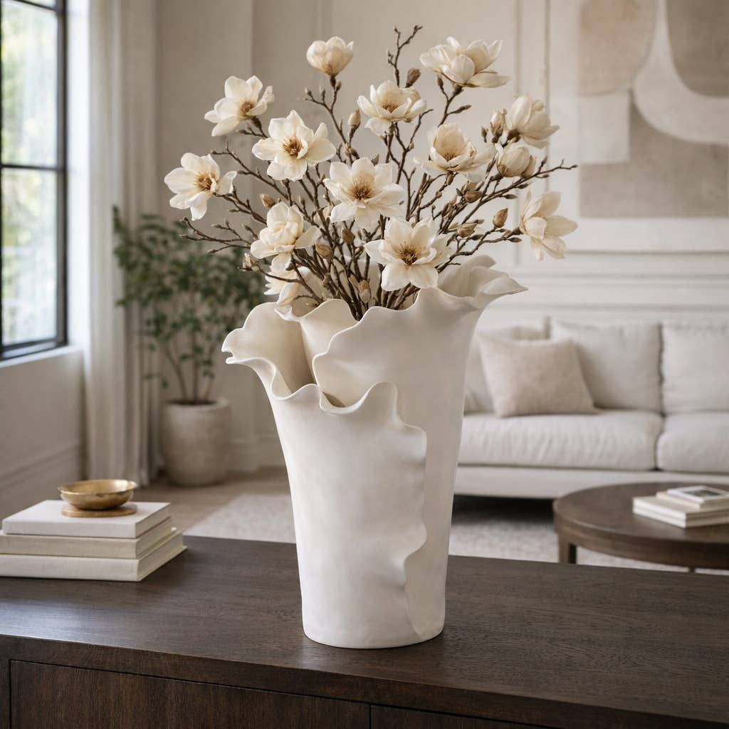 White Ceramic Handmade Ruffled Edge, 15"