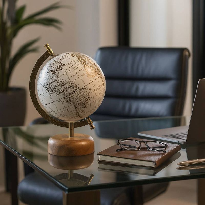 Resin Wood Base Globe Sculpture