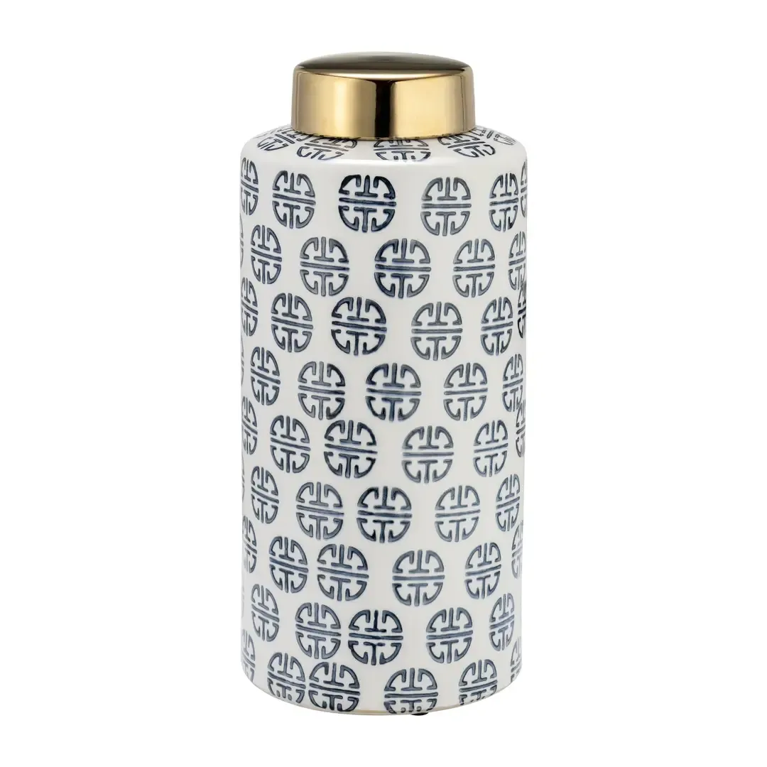 Navy and White Embossed Vase