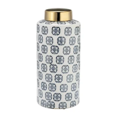 Navy and White Embossed Vase